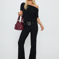 Kortnee Eyelet Detail Flare Leg Pants Black