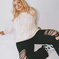 Holly Asymmetric Ripped Leg Jeans Black Denim Curve