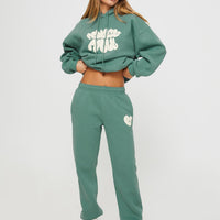 Princess Polly Track Pants Bubble Text Sage / Eggshell