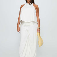 Silver Moon Linen Blend Tie Pants White Curve