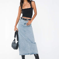 Whessler Split Back Denim Midi Skirt Angel Blue