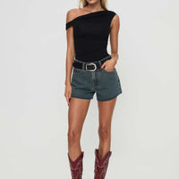 Get It Right Mid Rise Denim Shorts Dark Denim Wash