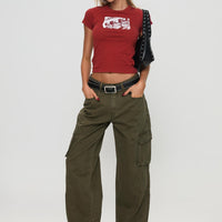 Ahstin Mid Rise Straight Leg Cargo Jeans Green Petite