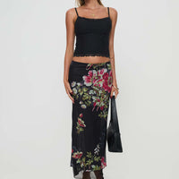 Paganio Maxi Skirt Black Floral