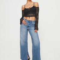 Azula Mid Rise Wide Leg Denim Jean Mid Blue