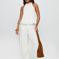 Silver Moon Linen Blend Tie Pants White