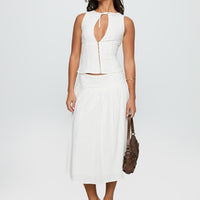 Heart Of Gold Linen Blend Midi Skirt White