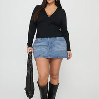 Fossils Denim Mini Skirt Blue Curve