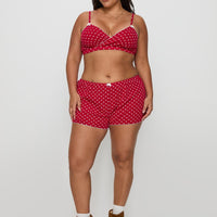 Slow Start Pointelle Sleep Short Red Curve