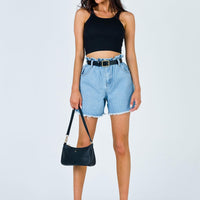 Open Road Denim Paper Bag Shorts Pale Blue