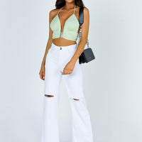 Cece Hammer Wide Leg Knee Rip Jeans White Denim