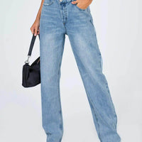 Holly Asymmetric Straight Leg Jean Light Wash Denim