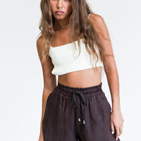 Mary Linen Shorts Brown