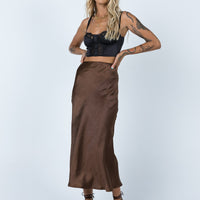 Tyra Satin Midi Skirt Brown