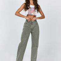 Holly Asymmetric Straight Leg Jean Green Denim