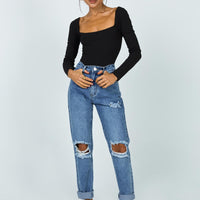 Hayden Knee Rip Jeans Mid Wash Denim