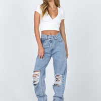 Holly Asymmetric Ripped Leg Jeans Light Wash Denim