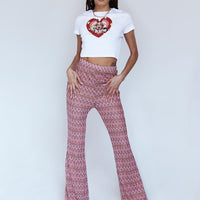 Karmen Chevron Knit Flare Pants Pink