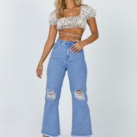 Cece Hammer Wide Leg Knee Rip Jeans Mid Wash Denim