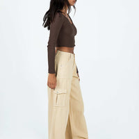 Adrianne Wide Leg Cargo Jeans Stone