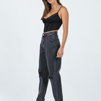 Emmette High Waisted Mom Jean Washed Black