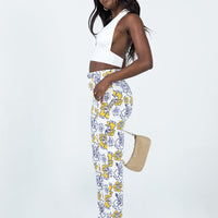 Tropical Dreams High Rise Straight Leg Denim Jeans Off White
