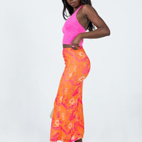 Zonya Mesh Floral Maxi Skirt Orange