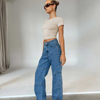 Saffie Wide Leg Jeans Mid Wash Denim
