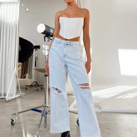 Tarshy Mid Rise Acid Straight Leg Jean Denim