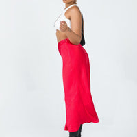 Tyra Satin Midi Skirt Red