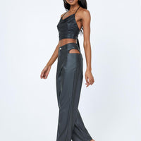 Desire Hip Cut Out PU Pants Black