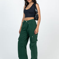 Paige Mid Rise Cargo Jean Denim Green Petite