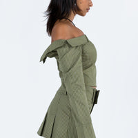 Valentina Cargo Mini Skirt Green Pinstripe