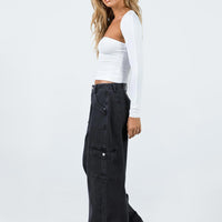 Adrianne Wide Leg Cargo Jeans Black