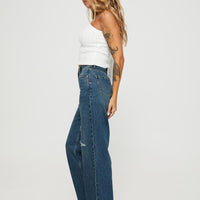 Beetle High Rise Wide Leg Ripped Jeans Mid Wash