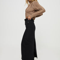 Whessler Split Back Denim Midi Skirt Black
