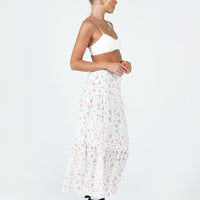 Athena Maxi Skirt White / Pink Floral
