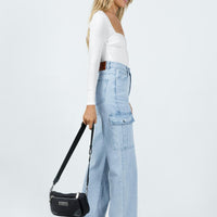 Pimaga Wide Leg Cargo Jeans Light Wash Denim