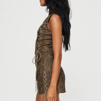 Ceejay Faux Leather Mini Skirt Brown