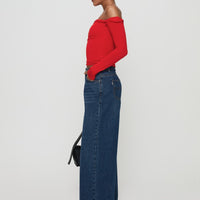 Naylor Rip Mid Rise Wide Leg Jeans Dark Blue Wash
