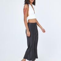 Tyra Satin Midi Skirt Black