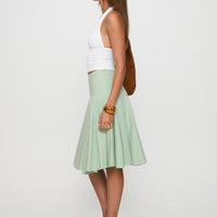 Evangaleine Pleat Midi Skirt Green / White