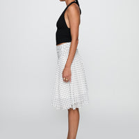 Evanescence Asymmetrical Midi Skirt White / Polka Dot