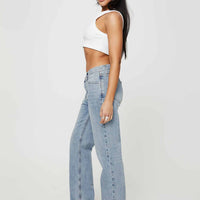 Holly Mid Rise Straight Leg Asymmetric Jean Light Wash Denim
