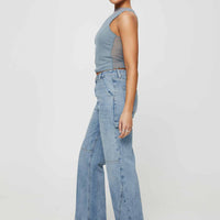 Rihanna Split Hem Jeans Mid Blue