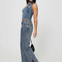 Brunell Asymmetrical Waistband Jeans Mid Wash