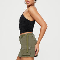 Take You Cargo Mini Skirt Green
