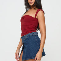 Wait Up Denim Wrap Mini Skirt Mid Wash Tall