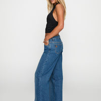On Sunset Mid Rise Straight Leg Jeans Dark Wash