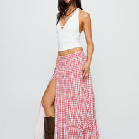 Ilaina Tiered Maxi Skirt Red Check